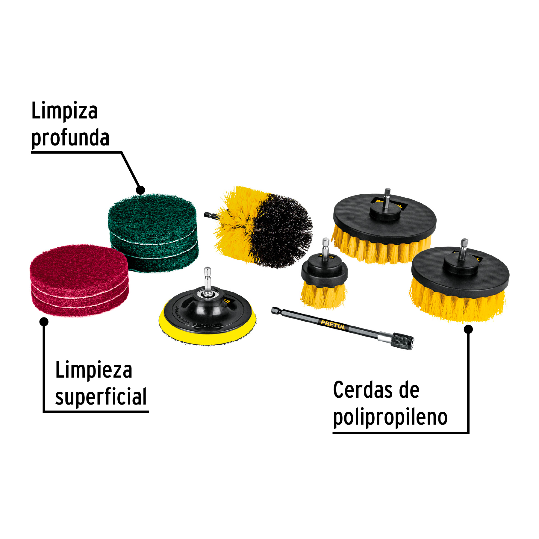 Juego 12 accesorios de limpieza y asentado p/taladro, Pretul - Imagen 4